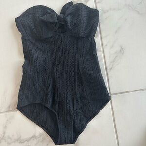 Lisa Marie Fernandez Black Textured Strapless One-Piece with Front Tie